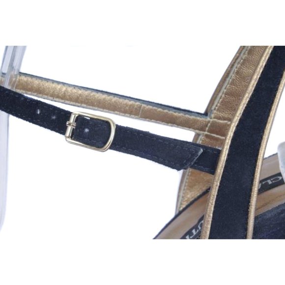 CLAUDIA CIUTI Blue Suede & Gold Ankle Strap Heels - Picture 6 of 6